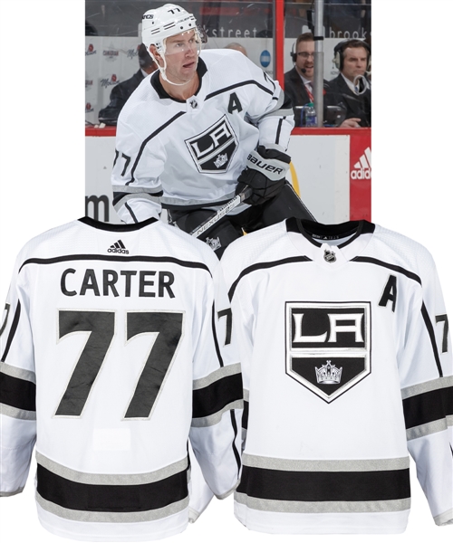Jeff Carter’s 2019-20 Los Angeles Kings Game-Worn Alternate Captain’s Jersey with Team COA – Team Repairs! – Photo-Matched! 