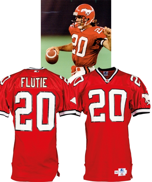 Doug Fluties 1994 Calgary Stampeders Signed Game-Worn Jersey with Team LOA 