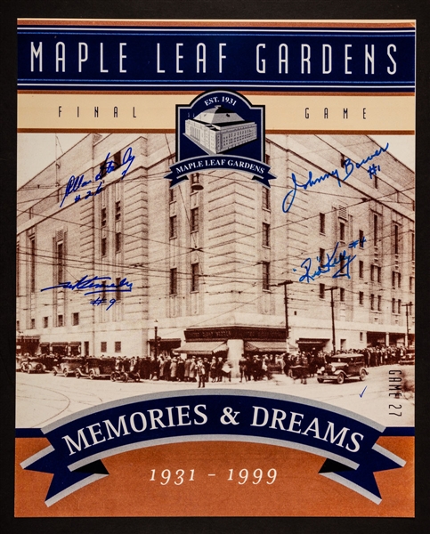 Maple Leaf Gardens 1931-1999 Memories & Dream Final Game Signed Photo By Deceased HOFers Kennedy, Bower, Stanley & Kelly with LOA (16" x 20") 
