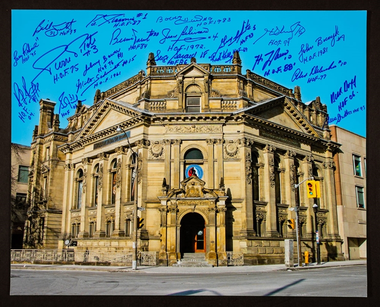 Hockey Hall of Fame Photo Signed by 20 HOFers Including Deceased HOFers Beliveau, Schmidt, Kelly, Bower and Henri Richard with LOA (16" x 20") 
