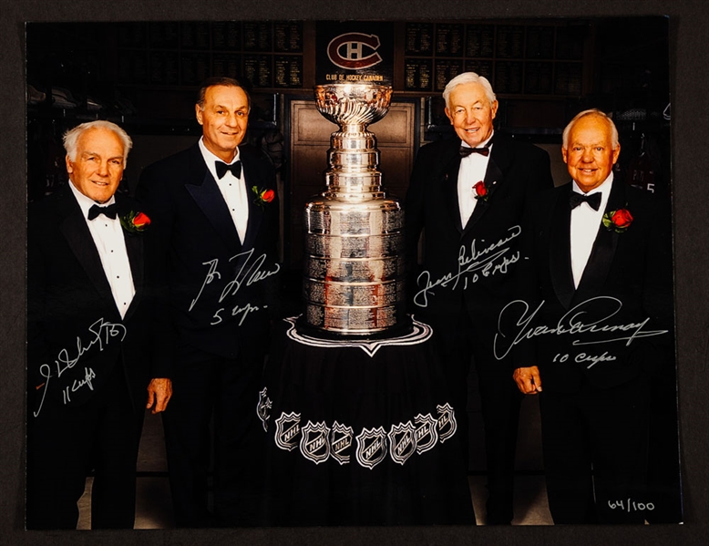 Jean Beliveau, Guy Lafleur, Henri Richard and Yvan Cournoyer Multi-Signed Limited-Edition Photo #64/100 with LOA (11” x 14”) 