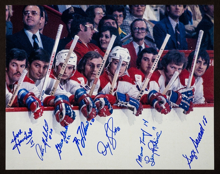 Montreal Canadiens "The Bench Part 2” Multi-Signed Photo by 8 with Lafleur, Shutt, Savard and Robinson with LOA (11” x 14”) 