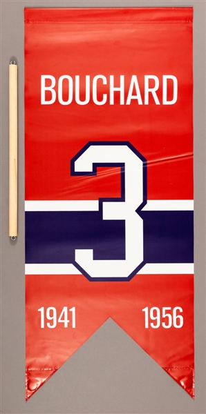 Emile "Butch" Bouchard Signed Montreal Canadiens #3 Jersey Number Retirement Banner with LOA