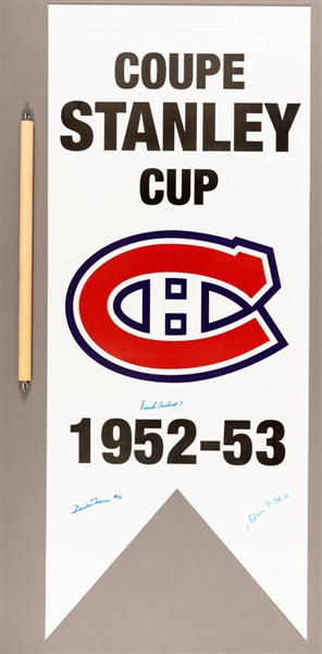 Montreal Canadiens 1952-53 Stanley Cup Banner Signed by Bouchard, Lach, and Moore with LOA