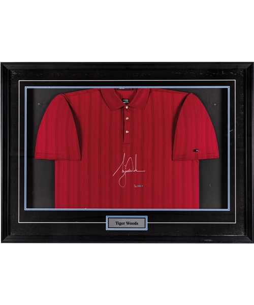 Tiger Woods Signed Limited-Edition Nike Burgundy Polo Shirt #1/25 Framed Display with UDA COA (29 ½” x 42”) 