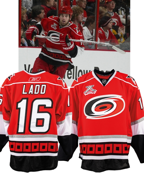 Andrew Ladds 2007-08 Carolina Hurricanes Game-Worn Jersey - 10th Anniversary Patch!