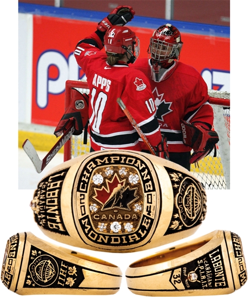 Charline Labontes 2004 IIHF World Championships Team Canada 10K Gold and Diamond Ring with Her Signed LOA
