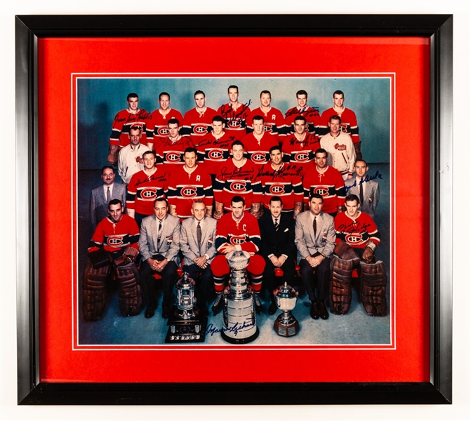 Montreal Canadiens 1957-58 Team-Signed Framed Photo Featuring Henri and Maurice Richard, Jean Beliveau and Dickie Moore (23" x 26") 