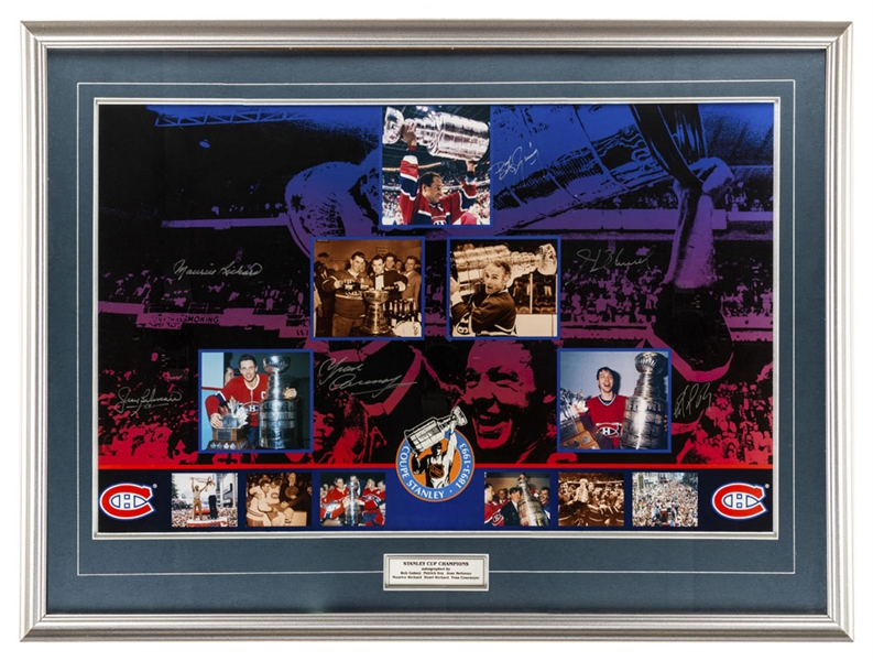 Montreal Canadiens Stanley Cup 100th Anniversary Limited-Edition Framed Poster Autographed by Maurice and Henri Richard, Beliveau, Cournoyer, Gainey and Roy (31 ½” x 42 ½”) 