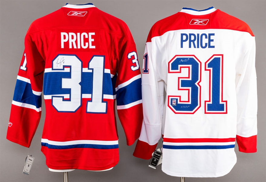 Carey Price Signed Montreal Canadiens Road Jersey with "10/10/07" NHL Debut Notation Plus Signed Canadiens Home Jersey  