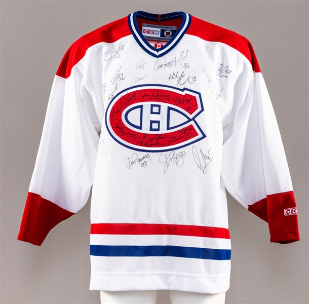 Montreal Canadiens Circa 2005-06 Multi-Signed Jersey including Beliveau, Richard, Lafleur and Others Plus 2003-04 Canadiens Team-Signed Stick