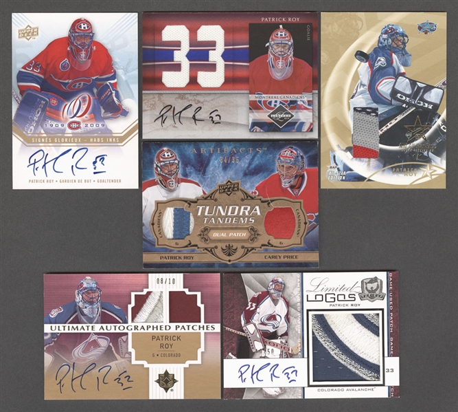 2001-02 to 2010-11 Ultimate/The Cup/Panini/Centennial Habs Inks/Artifacts Patrick Roy Hockey Cards (13)