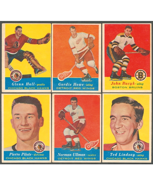 1957-58 Topps Hockey Starter Set (37/66) Including Rookie Cards of Bucyk, Hall, Ullman and Pilote Plus Howe Card 