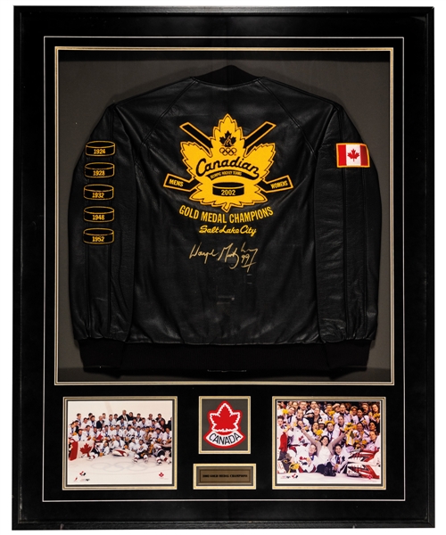 Wayne Gretzky Signed Framed Team Canada 2002 Salt Lake City Winter Olympics Roots Leather Jacket (39 ¼” x 48 ¾”)