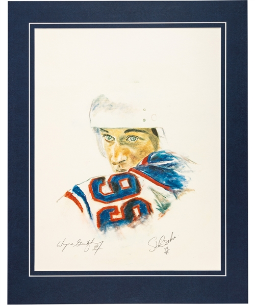 Wayne Gretzky Signed Early-to-Mid-1980s "The Face" Edmonton Oilers Limited-Edition Lithograph #79/99 by Steven Csorba