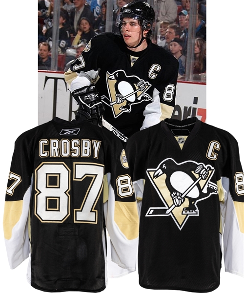 Sidney Crosbys 2007-08 Pittsburgh Penguins Game-Worn Captains Jersey with LOA - 250th Patch! - Photo-Matched!