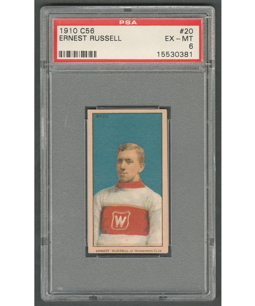 1910-11 Imperial Tobacco C56 Hockey Card #20 HOFer Ernest "Ernie" Russell Rookie - Graded PSA 6 - Highest Graded!