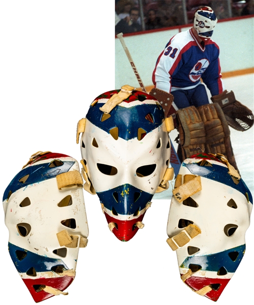 Ed Staniowskis 1982-85 Winnipeg Jets / Hartford Whalers / Salt Lake Golden Eagles Game-Worn Goalie Mask by Greg Harrison