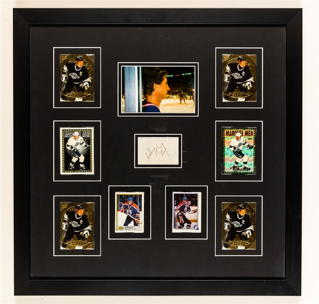 Wayne Gretzky Edmonton Oilers/Los Angeles Kings Signed Cuts Framed Montage Displays with Hockey Cards (2)