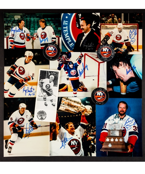 New York Islanders HOFers Signed and Multi-Signed Photo, Puck, Postcard and Poster/Lithograph Collection of 66 from Bryan Trottiers Personal Collection with His Signed LOA