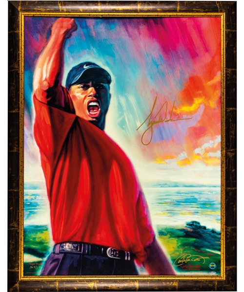 Tiger Woods Signed Limited-Edition "Tiger Roars" Framed Litho on Canvas #164/175 with UDA COA (35" x 44")
