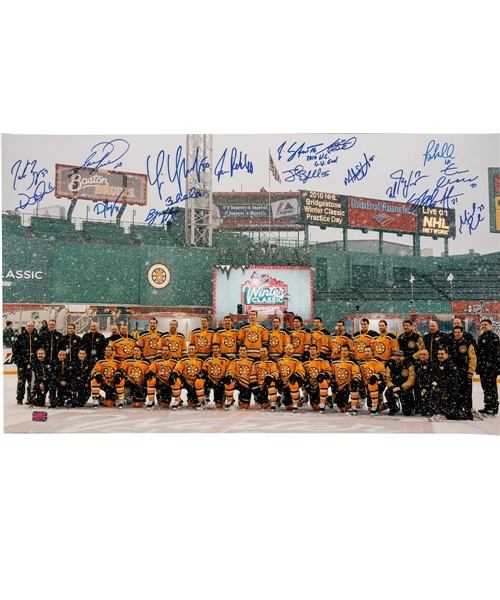 Boston Bruins 2010 Winter Classic Team-Signed Panoramic Team Photo with COA - Signed by 18 Including Bergeron, Recchi, Chara, Rask, Sturm, Boychuk, Lucic and Others (18" x 30")