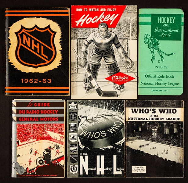 Vintage Hockey Guide Collection Including General Motors 1933-34 Broadcast Guides (2), 1936-37 to 1940-41 Whos Who in the NHL Guides (11) and Assorted Guides/Booklets (14)