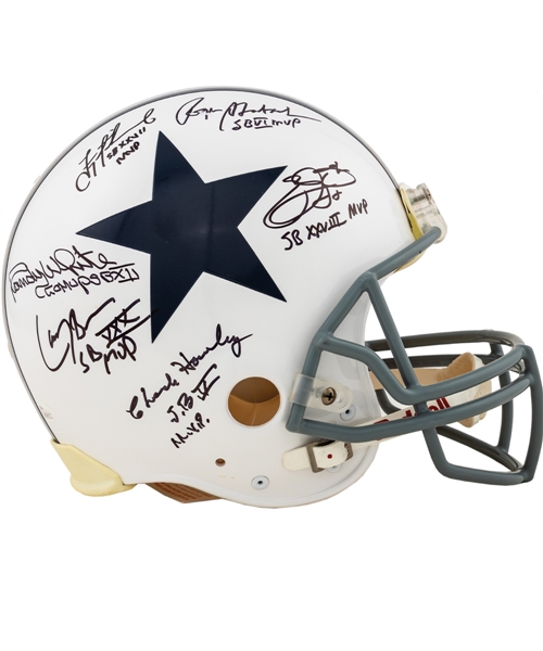 Dallas Cowboys "Super Bowl MVPs" Multi-Signed Full-Size Riddell Helmet with Display Case Signed by Staubach, Aikman, Smith, Brown, Howley and White- JSA Authenticated