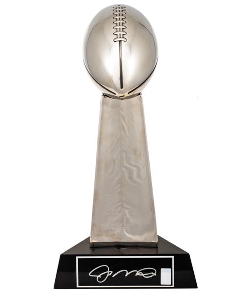 Joe Montana Signed Super Bowl XXIV San Francisco 49ers Replica Vince Lombardi Trophy with Display Case (17”)