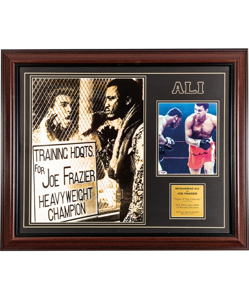 Muhammad Ali Signed "Ali vs Frazier - Fight of the Century" Framed Display with PSA/DNA COA (26 ½” x 32”)