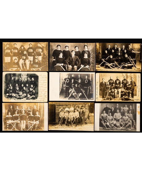 Vintage 1900s/1920s Canadian Hockey Team Real Photo Postcard Collection of 28
