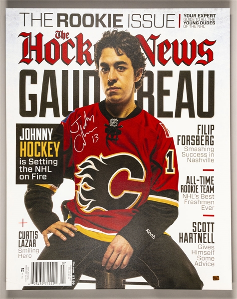 Johnny Gaudreau Calgary Flames Hockey News Cover Signed Canvas (32” x 40”) Plus Signed 16” x 20” Photo with COAs