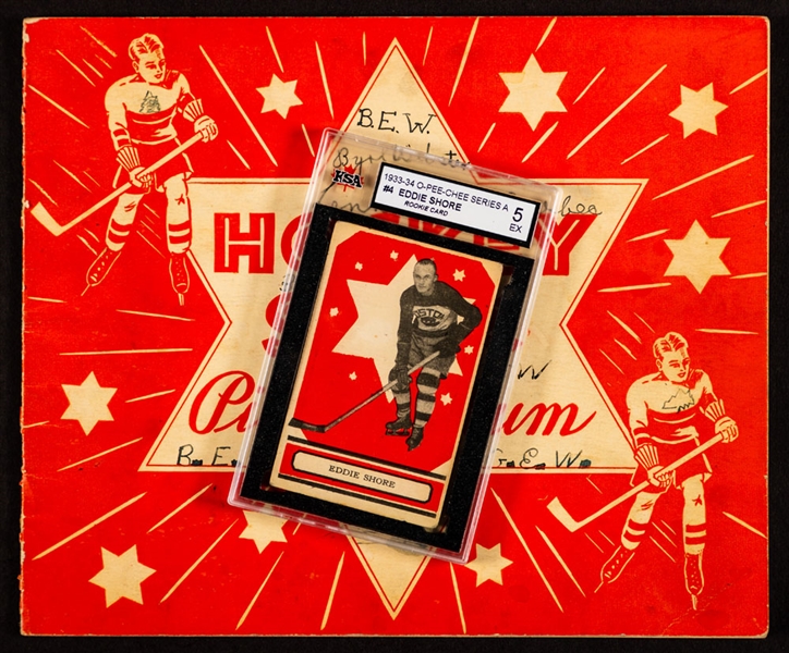 1933-34 O-Pee-Chee V304 Series "A" Hockey Card #3 HOFer Eddie Shore Rookie (Graded KSA 5) Plus 1933-34 O-Pee-Chee Album