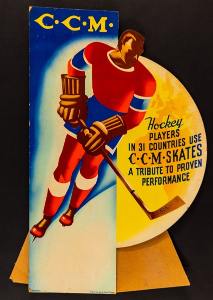 Vintage 1950s Rarely-Seen CCM Hockey Store Display Stand-Up Signs (2)