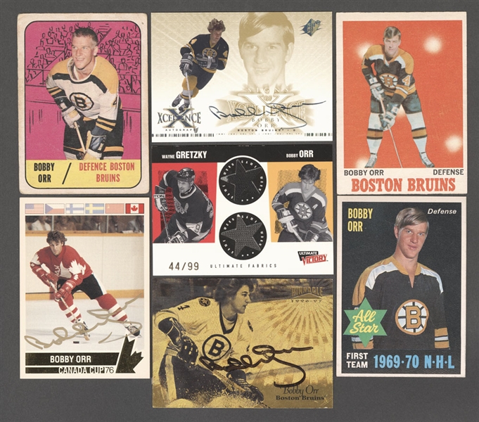 Vintage and Modern Bobby Orr Hockey Card Collection of 46 Including Signed Cards (4) and 1967-68 and 1968-69 Topps Cards
