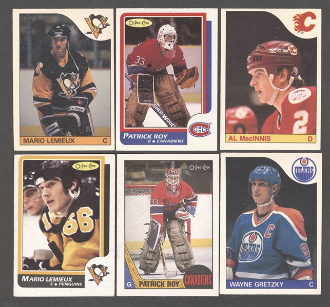 1985-86, 1986-87 and 1987-88 O-Pee-Chee Hockey Complete Sets Including Mario Lemieux and Patrick Roy Rookie Cards