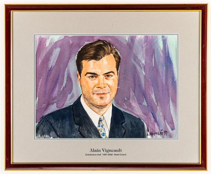 Alain Vigneault 1997-2000 Montreal Canadiens Head Coach Original Michel Lapensee Painting Framed Display from the Molson Centre (19" x 23")