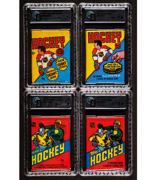 1980-81 and 1981-82 O-Pee-Chee and Topps Hockey Unopened Wax Packs (4) - All GAI Certified