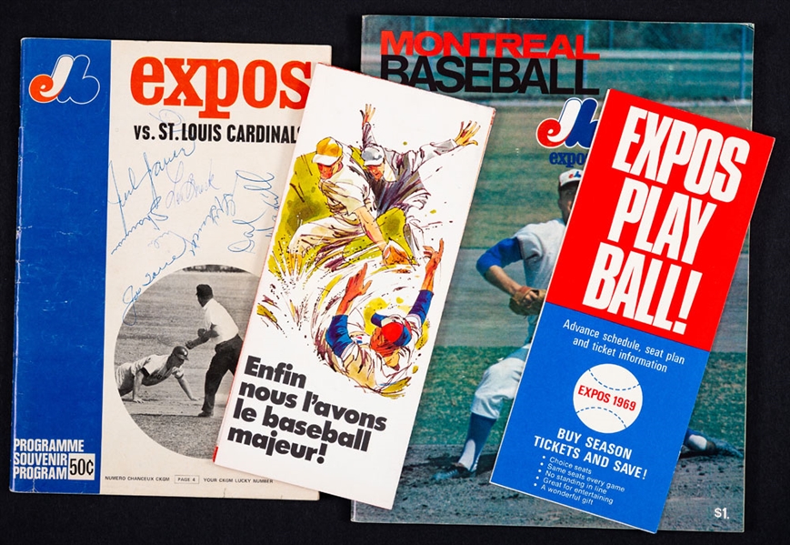 1969 Montreal Expos Second Game Program (Multi-Signed by St. Louis Cardinals) Plus 1969 Inaugural Season Yearbook and Brochures (2)