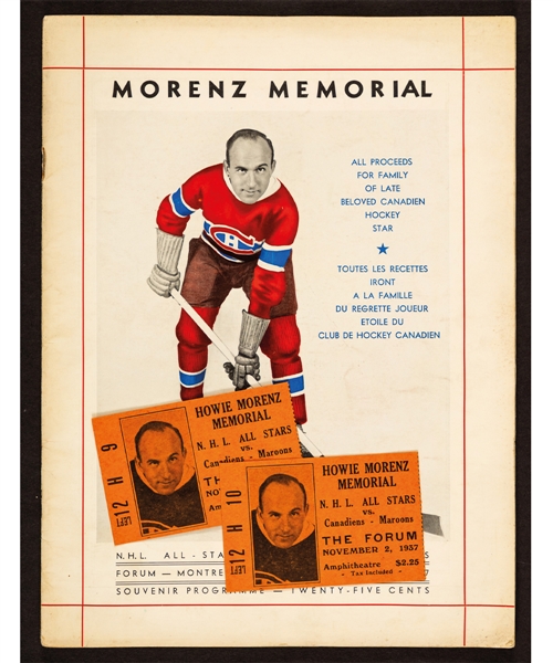 1937 Howie Morenz Memorial Game Program and Ticket Stubs (2)