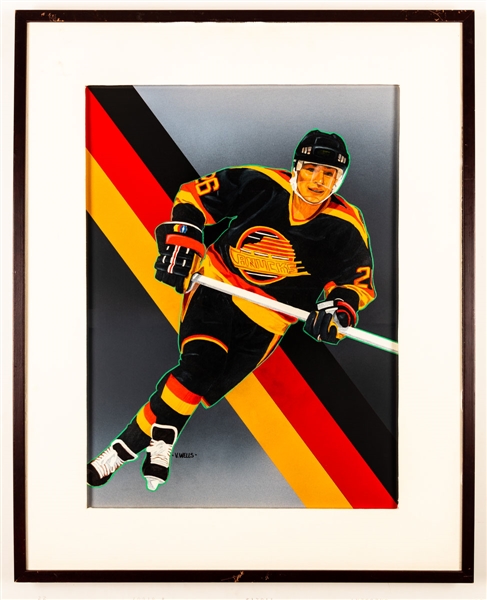 Petri Skriko Vancouver Canucks Framed Original 1990-91 Upper Deck Hockey Card Artwork by Vernon Wells (24 ½” x 30 ½”) 