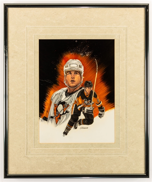 Mark Recchi Pittsburgh Penguins Framed Original 1991-92 Upper Deck Hockey Card Artwork by Steve Cusano (18 ½” x 22 ½”) 
