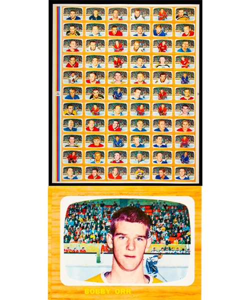1966-67 Topps USA Test Hockey Complete 66-Card Set Uncut Proof Sheet Featuring Bobby Orr Rookie Card