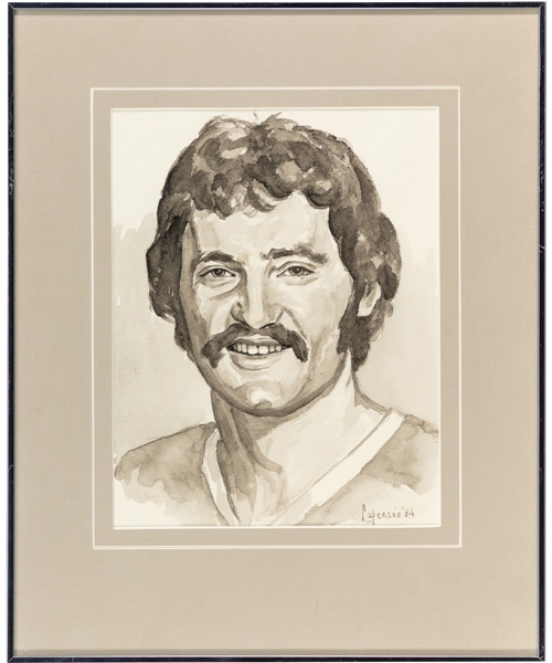 Larry Robinson Original Framed Artwork by Michel Lapensee Used for the Montreal Canadiens 75th Anniversary Dream Team Program (13" x 16")