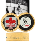 Anders Hedbergs 1976-77 Winnipeg Jets "70th Goal of Season" Milestone Goal Puck with His Signed LOA 