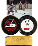 Anders Hedbergs 1977-78 Winnipeg Jets "50th Goal of Season" Milestone Goal Puck with His Signed LOA 