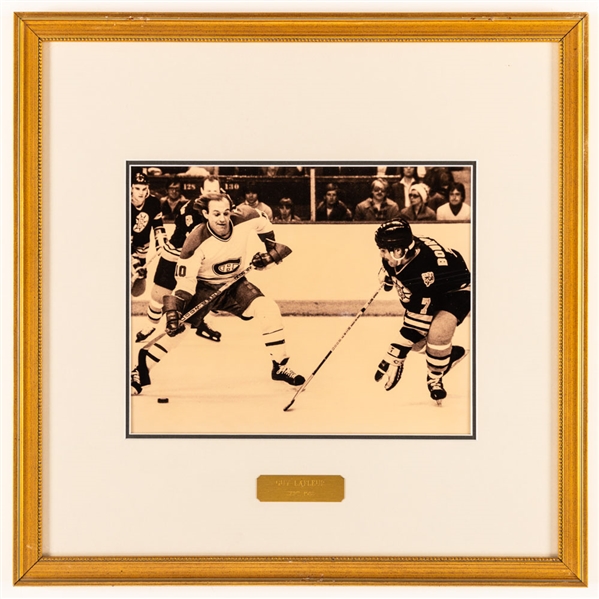 Guy Lafleur Montreal Canadiens Hockey Hall of Fame Honoured Member Framed Photo Display from the Montreal Canadiens Archives (16" x 16") 