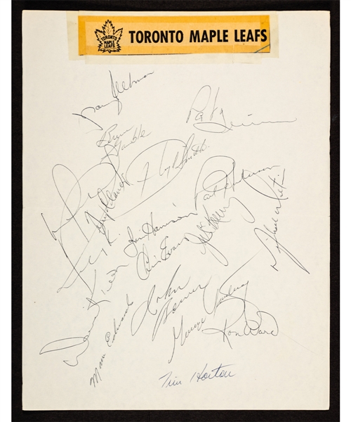Toronto Maple Leafs 1969-70 Team-Signed Sheet by 17 with 7 HOFers Including Deceased HOFers Horton, Clancy, Quinn and Bower