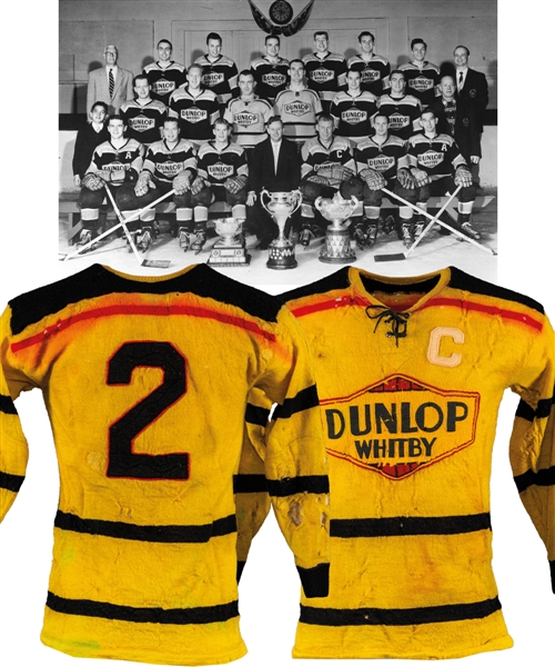 Whitby Dunlops 1956-58 Game-Worn Captains Jersey with LOA - Team Repairs!