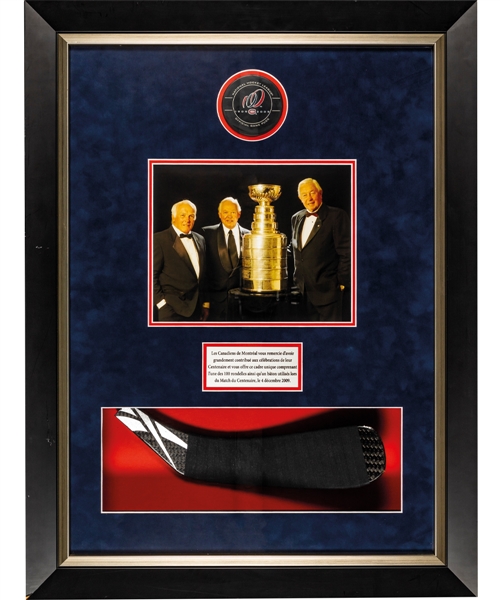 Montreal Canadiens December 4th 2009 "Centennial Game" Game-Used Puck Framed Display from the Montreal Canadiens Archives (21 ¾” x 28 ¾”)